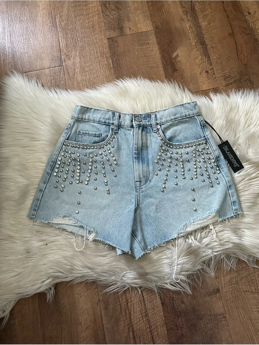 BLANK NYC Rhinestone Shorts In Denim Light